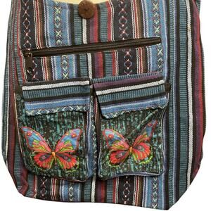 Kathmandu Imports Cotton Crossbody Bag Boho Nepal Butterfly Stripe Purse